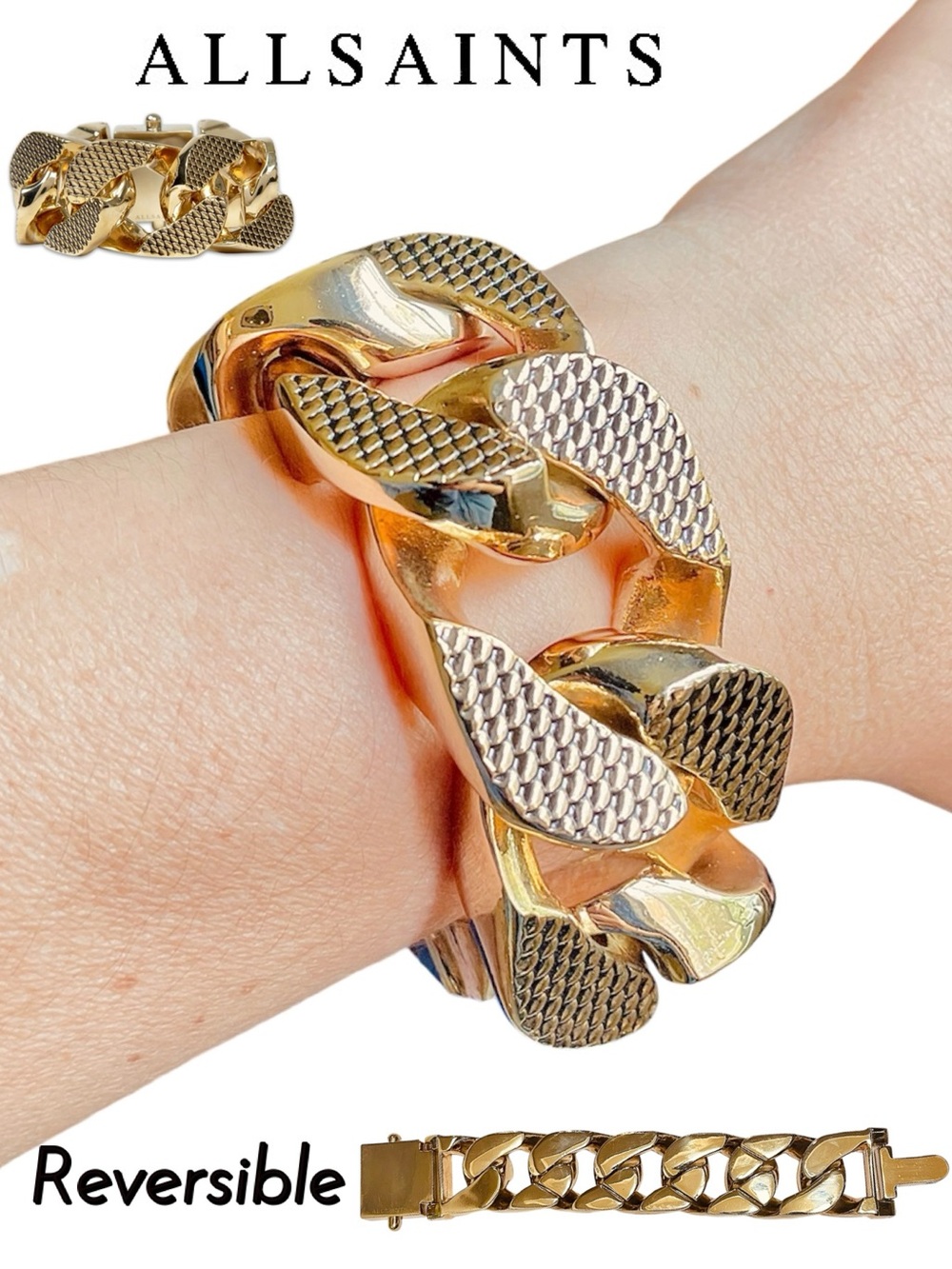All Saints Gold-Tone Textured Teneil Reversible Chain Bracelet